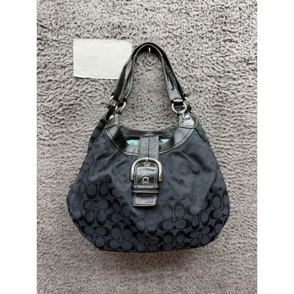 Vintage Y2k Coach Soho Lynn Signature C Canvas Hobo Shoulder Bag Black F15083